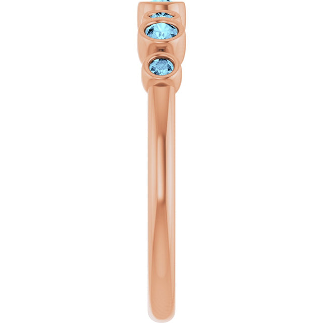 14K Gold Round Natural Aquamarine Bezel-Set Ring - Rose Gold - view 4