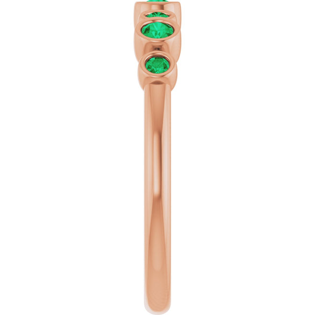 14K Gold Round Natural Emerald Bezel-Set Ring - Rose Gold - view 4