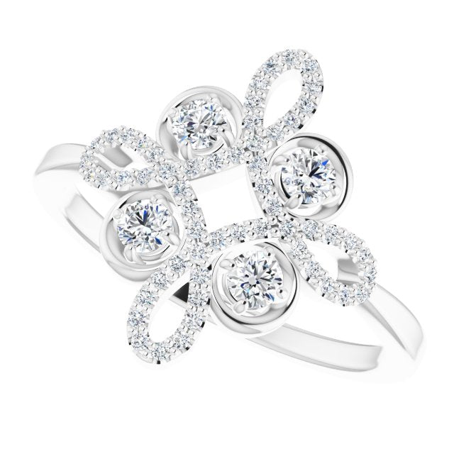 Platinum Round Natural Diamond Clover Ring – 2.5mm Stones - view 5