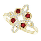 14K Gold Round Natural Mozambique Garnet Clover Ring – 2.5mm Stones - Yellow Gold - view 5