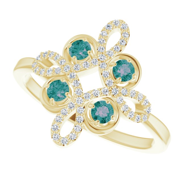 14K Gold Round Natural Alexandrite Clover Ring – 2.5mm Stones - Yellow Gold - view 5