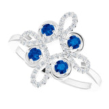 Platinum Round Natural Blue Sapphire Clover Ring – 2.5mm Stones - view 5