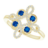 14K Gold Round Natural Blue Sapphire Clover Ring – 2.5mm Stones - Yellow Gold - view 5