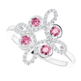 14K Gold Round Natural Pink Tourmaline Clover Ring – 2.5mm Stones - White Gold - view 5