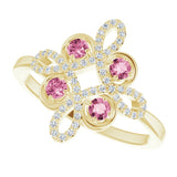 14K Gold Round Natural Pink Tourmaline Clover Ring – 2.5mm Stones - Yellow Gold - view 5