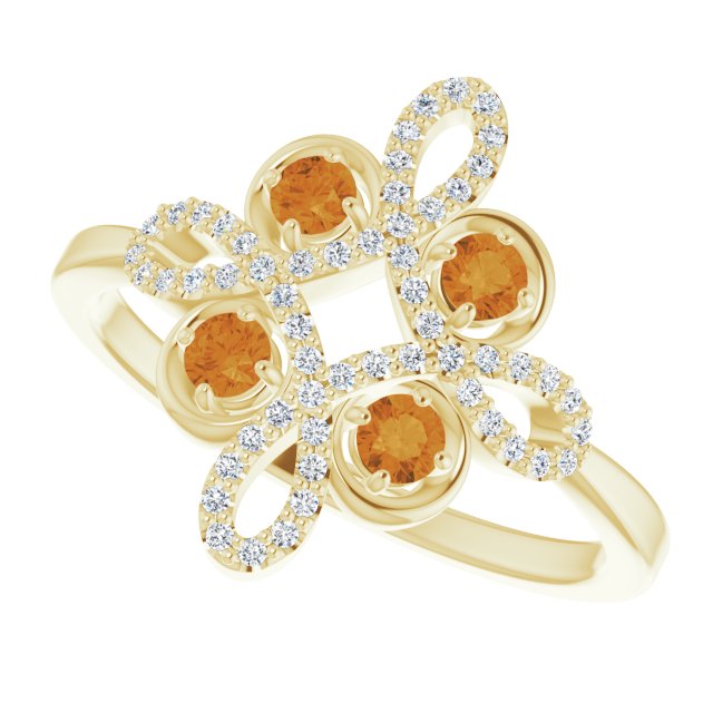 14K Gold Round Natural Citrine Clover Ring – 2.5mm Stones - Yellow Gold - view 5