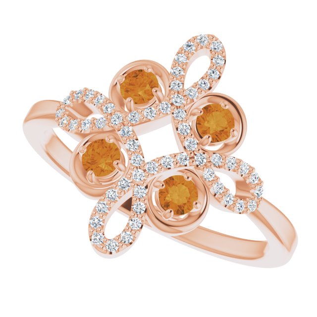 14K Gold Round Natural Citrine Clover Ring – 2.5mm Stones - Rose Gold - view 5