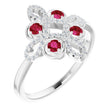 Platinum Round Natural Ruby Clover Ring – 2.5mm Stones