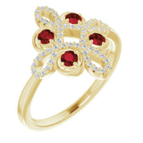 14K Gold Round Natural Mozambique Garnet Clover Ring – 2.5mm Stones - Yellow Gold