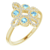 14K Gold Round Natural Aquamarine Clover Ring – 2.5mm Stones - Yellow Gold