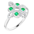 14K Gold Round Natural Emerald Clover Ring – 2.5mm Stones - White Gold