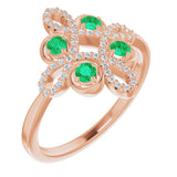 14K Gold Round Natural Emerald Clover Ring – 2.5mm Stones - Rose Gold