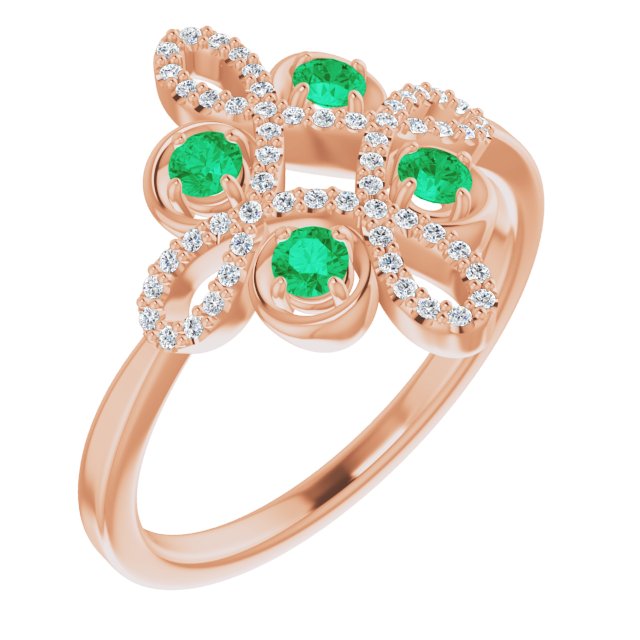 14K Gold Round Natural Emerald Clover Ring – 2.5mm Stones - Rose Gold