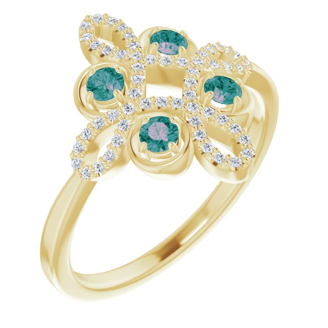 14K Gold Round Natural Alexandrite Clover Ring – 2.5mm Stones - Yellow Gold