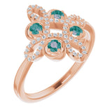 14K Gold Round Natural Alexandrite Clover Ring – 2.5mm Stones - Rose Gold