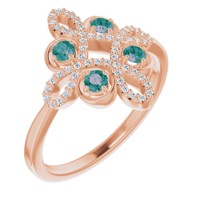 14K Gold Round Natural Alexandrite Clover Ring – 2.5mm Stones - Rose Gold