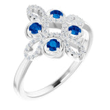 14K Gold Round Natural Blue Sapphire Clover Ring – 2.5mm Stones - White Gold