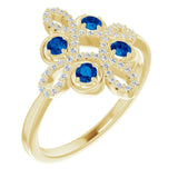 14K Gold Round Natural Blue Sapphire Clover Ring – 2.5mm Stones - Yellow Gold