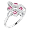 14K Gold Round Natural Pink Tourmaline Clover Ring – 2.5mm Stones - White Gold