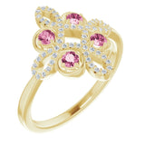 14K Gold Round Natural Pink Tourmaline Clover Ring – 2.5mm Stones - Yellow Gold