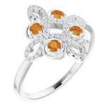 14K Gold Round Natural Citrine Clover Ring – 2.5mm Stones - White Gold
