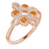 14K Gold Round Natural Citrine Clover Ring – 2.5mm Stones - Rose Gold
