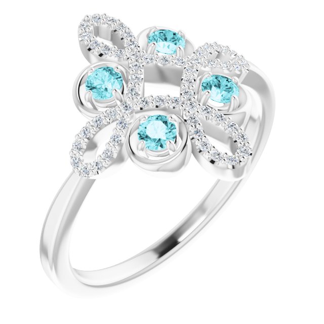 14K Gold Round Natural Blue Zircon Clover Ring – 2.5mm Stones - White Gold