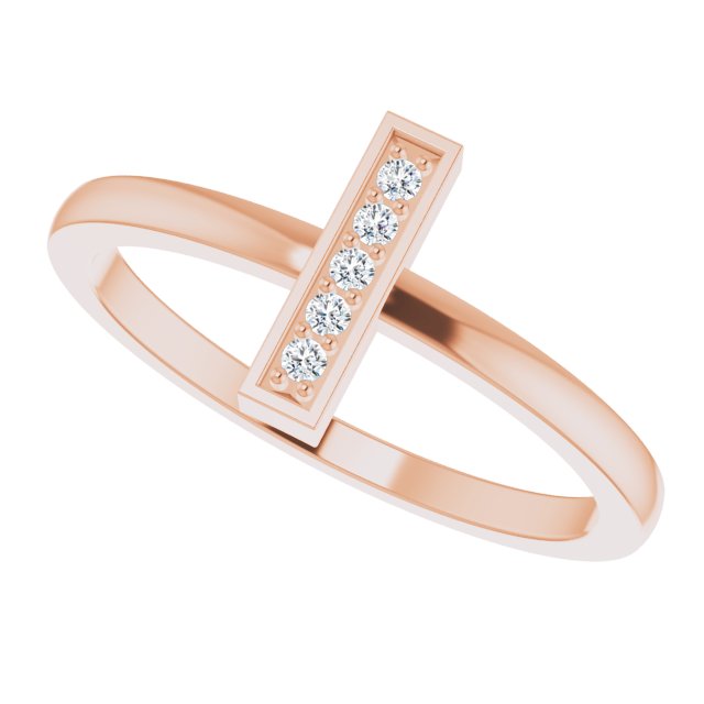 14K Gold Round Natural Diamond Bar Ring – 1.3mm Stones - Rose Gold - view 5