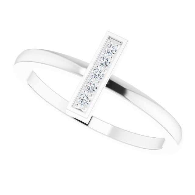 Platinum Round Natural Diamond Bar Ring – 1.3mm Stones - view 5