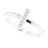 14K Gold Round Natural Diamond Bar Ring – 1.3mm Stones - White Gold - view 5