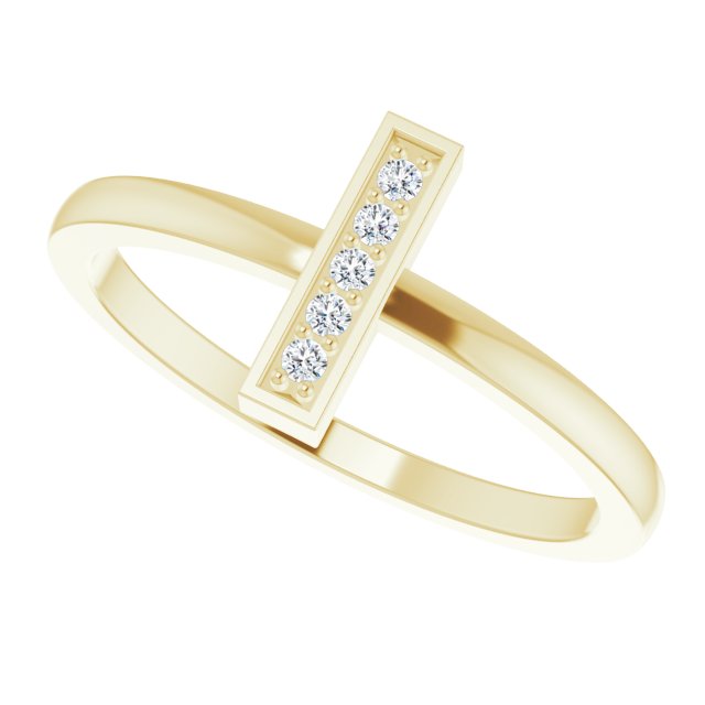 14K Gold Round Natural Diamond Bar Ring – 1.3mm Stones - Yellow Gold - view 5
