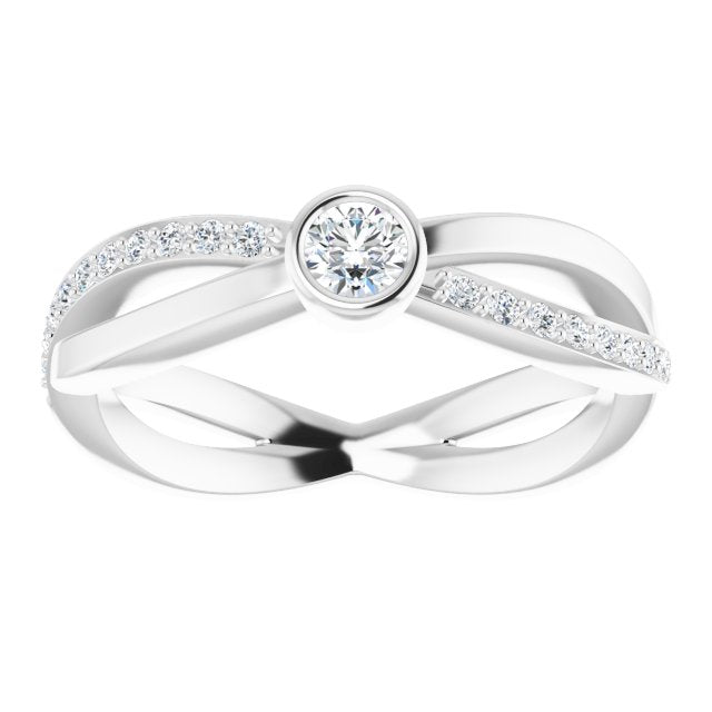 Platinum Round Natural Diamond Criss-Cross Accented Ring - view 3