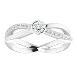 14K Gold Round Natural Diamond Criss-Cross Accented Ring - White Gold - view 3