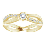 14K Gold Round Natural Diamond Criss-Cross Accented Ring - Yellow Gold - view 3