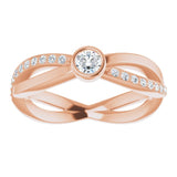 14K Gold Round Natural Diamond Criss-Cross Accented Ring - Rose Gold - view 3