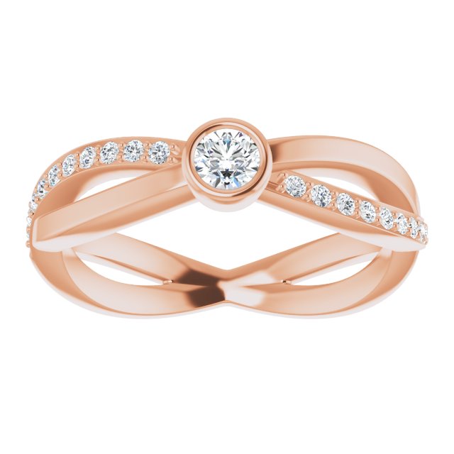 14K Gold Round Natural Diamond Criss-Cross Accented Ring - Rose Gold - view 3