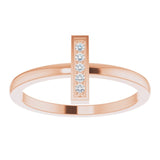 14K Gold Round Natural Diamond Bar Ring – 1.3mm Stones - Rose Gold - view 3