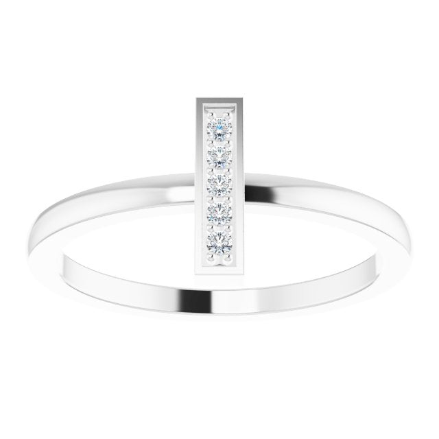 14K Gold Round Natural Diamond Bar Ring – 1.3mm Stones - White Gold - view 3