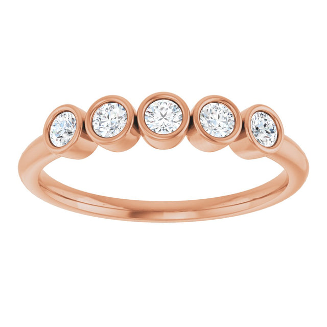 14K Gold Round Natural Diamond Five-Stone Bezel-Set Ring - Rose Gold - view 3