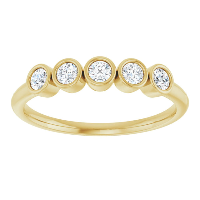 14K Gold Round Natural Diamond Five-Stone Bezel-Set Ring - Yellow Gold - view 3