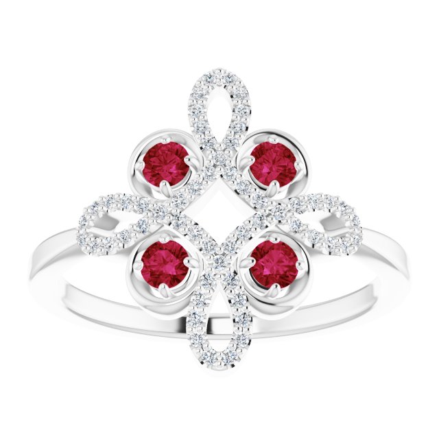 Platinum Round Natural Ruby Clover Ring – 2.5mm Stones - view 3