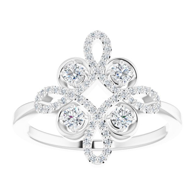 14K Gold Round Natural Diamond Clover Ring – 2.5mm Stones - White Gold - view 3