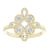 14K Gold Round Natural Diamond Clover Ring – 2.5mm Stones - Yellow Gold - view 3