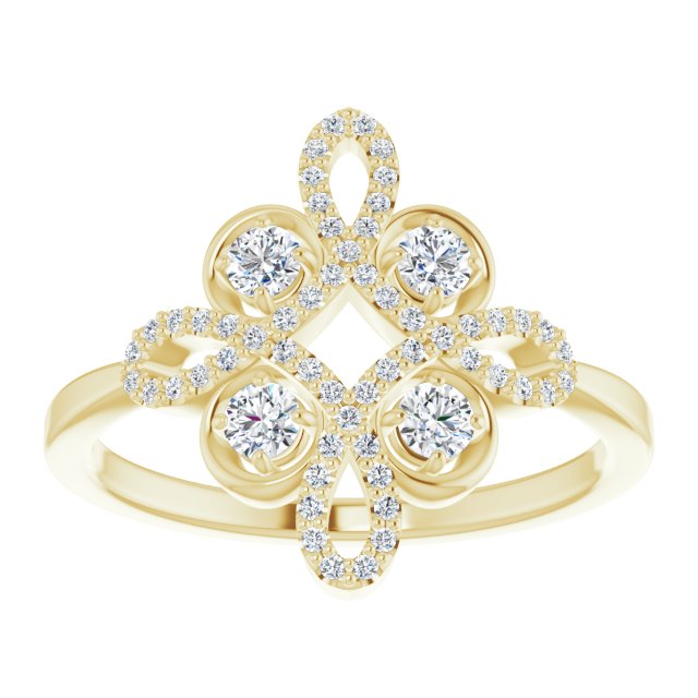 14K Gold Round Natural Diamond Clover Ring – 2.5mm Stones - Yellow Gold - view 3
