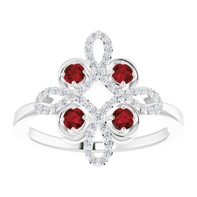 Platinum Round Natural Mozambique Garnet Clover Ring – 2.5mm Stones - view 3