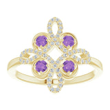 14K Gold Round Natural Amethyst Clover Ring – 2.5mm Stones - Yellow Gold - view 3