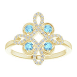 14K Gold Round Natural Aquamarine Clover Ring – 2.5mm Stones - Yellow Gold - view 3