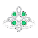 14K Gold Round Natural Emerald Clover Ring – 2.5mm Stones - White Gold - view 3