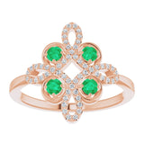 14K Gold Round Natural Emerald Clover Ring – 2.5mm Stones - Rose Gold - view 3