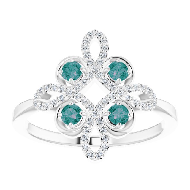14K Gold Round Natural Alexandrite Clover Ring – 2.5mm Stones - White Gold - view 3